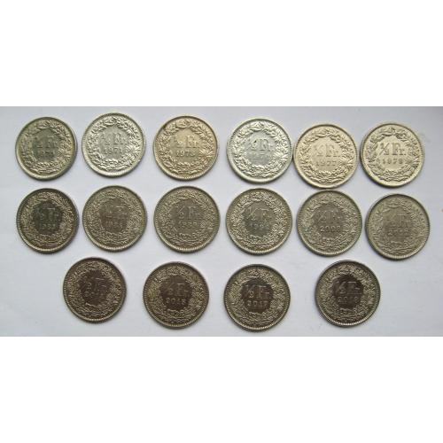 1/2 франка = набір по роках = ШВЕЙЦАРІЯ = 16 монет = див. опис  