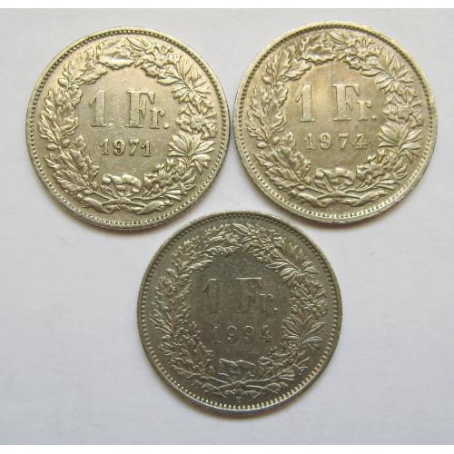 1 франк = 1971, 1974, 1994 р. = ШВЕЙЦАРІЯ  = 3 монети \\