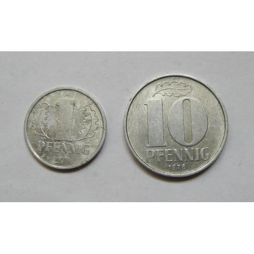 1 і 10 пфенігів = 1978 р. = НДР - ГДР = НІМЕЧЧИНА - ГЕРМАНИЯ ==