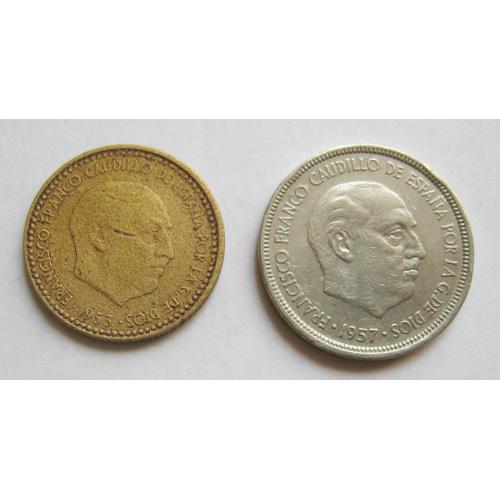 1 песета 1953 р. і 5 песет 1957 /1973/ р. = ІСПАНІЯ \\