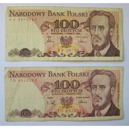 100 ЗЛОТИХ = 1986  і 1988 р. =  ПОЛЬЩА 