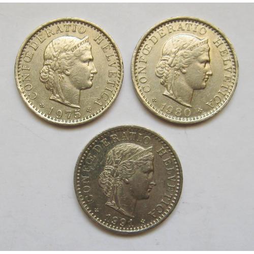 20 рапенів = 1975, 1980, 1991 р. = ШВЕЙЦАРІЯ = 3 монети \\