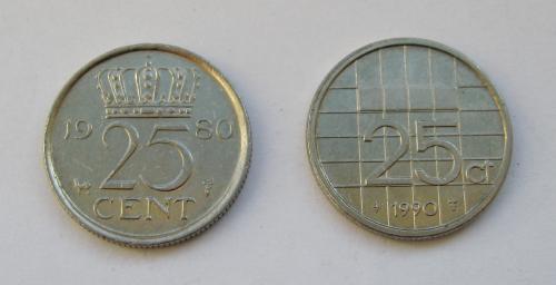 25 центов = 1980 и 1990 гг. = Нидерланды #