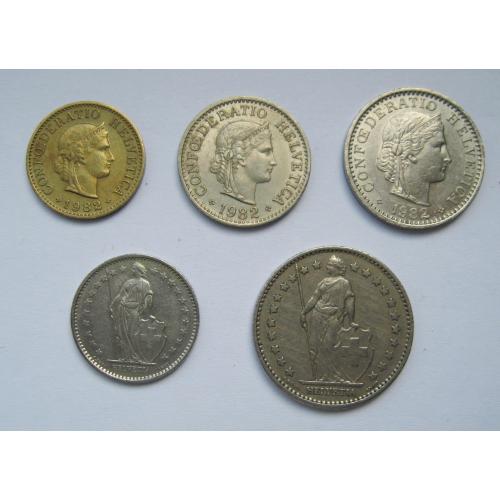5, 10, 20 рапенів, 1/2 франка і 1 франк = 1982 р. = ШВЕЙЦАРІЯ \\