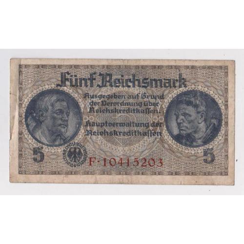 5 марок 1941-1944 г. = ГЕРМАНИЯ = без выдавленного штемпеля 