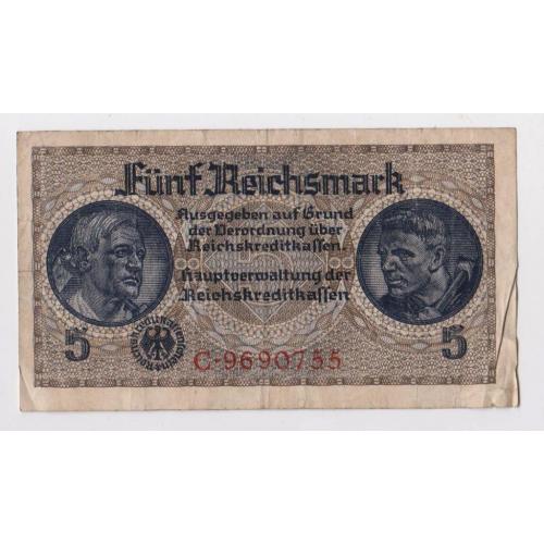 5 марок 1941-1944 г. = ГЕРМАНИЯ = с выдавленным штемпелем