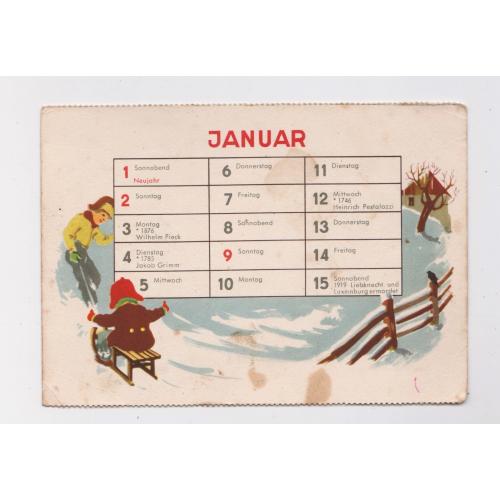 ДІТИ на САНЧАТАХ = Календар на січень 1966 р. = листівка НДР - ГДР = НІМЕЧЧИНА - ГЕРМАНИЯ \\
