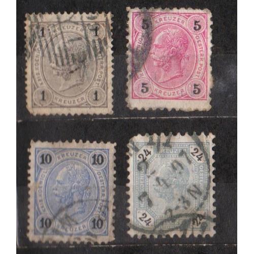 Імператор Франц Йосиф =  марки 1890, 1891 р.  = 1,  5, 10, 24 крейцерів = АВСТРІЯ = гаш. \\