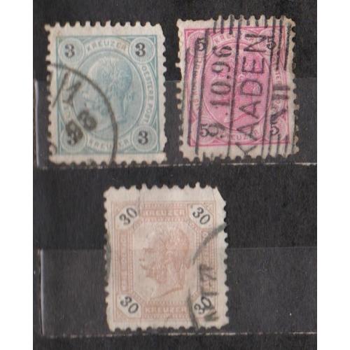 Імператор Франц Йосиф =  марки 1890, 1891 р.  = 3,  5, 30 крейцерів = АВСТРІЯ = гаш. \\