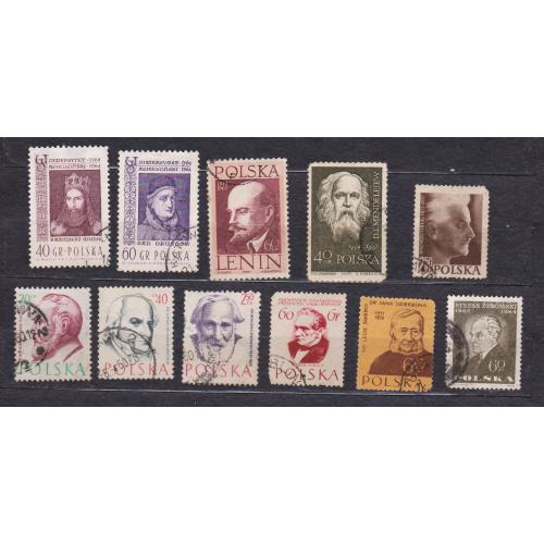 ПЕРСОНИ = марки 1956, 1957, 1959, 1962, 1964 р. = ПОЛЬЩА = гаш. = 11 шт. \\