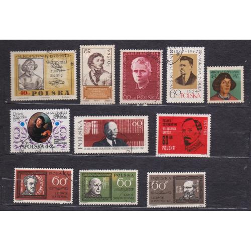 ПЕРСОНИ = марки 1963, 1967, 1969, 1972, 1973 р. = ПОЛЬЩА = гаш. = 11 шт. \\