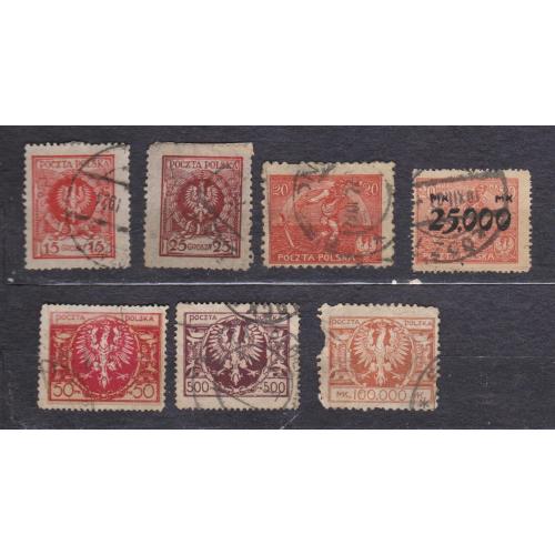 ПОЛЬЩА = марки 1921, 1922, 1923, 1924 р. = гаш. = 7 шт. \\