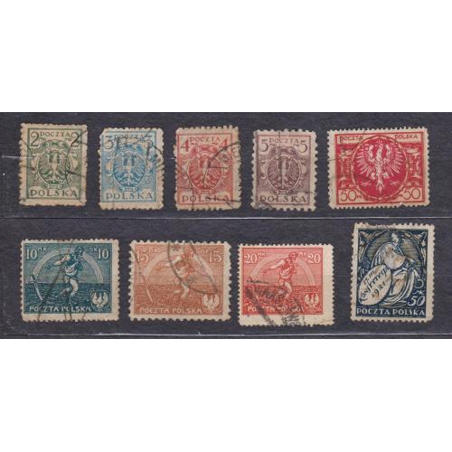 ПОЛЬЩА = марки 1921, 1922 р. = гаш. = 9 шт. \\