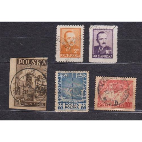 ПОЛЬЩА = марки 1946, 1949 р. = гаш. = 5 шт. \\