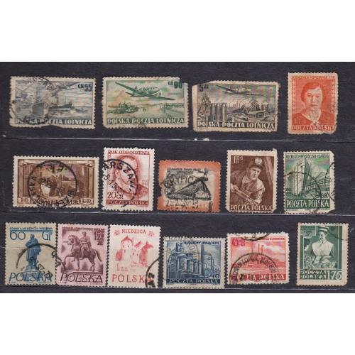 ПОЛЬЩА = марки 1951, 1952, 1953, 1955 р. = гаш. = 15 шт. \\