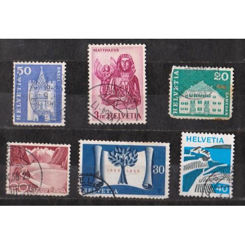 ШВЕЙЦАРІЯ = марки 1948, 1949, 1960, 1961, 1968, 1973 р - збірний лот = гаш. = 6 шт. \\