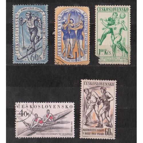СПОРТ =  марки  1957, 1958, 1960, 1961  р. = ЧЕХОСЛОВАЧЧИНА = гаш.  = 5 шт. \\