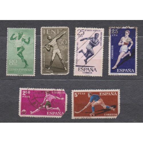 СПОРТ = марки 1958, 1959, 1960, 1962 р. = ІСПАНІЯ і колонії ГВІНЕЯ, ІФНІ = гаш. = 6 шт. \\
