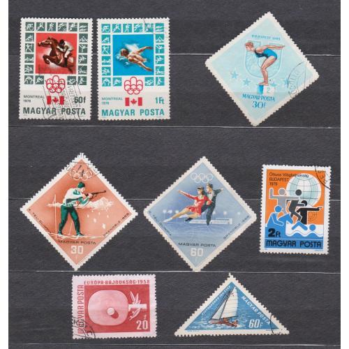 СПОРТ = марки 1958, 1963, 1965, 1968, 1976, 1979 р. = УГОРЩИНА = гаш.  = 8 шт. \\
