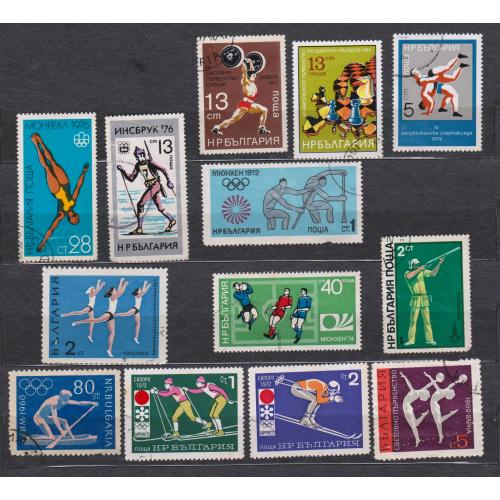 СПОРТ = марки 1960, 1969, 1971, 1972, 1974, 1976, 1977, 1980, 1983 р. = БОЛГАРІЯ = гаш. = 13 шт. \\