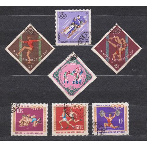 СПОРТ = марки 1961, 1964, 1968 р. = МОНГОЛІЯ = гаш.  = 7 шт. \\