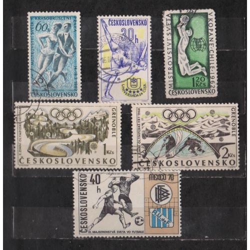 СПОРТ =  марки  1962, 1964, 1968, 1970  р. = ЧЕХОСЛОВАЧЧИНА = гаш.  = 6 шт. \\