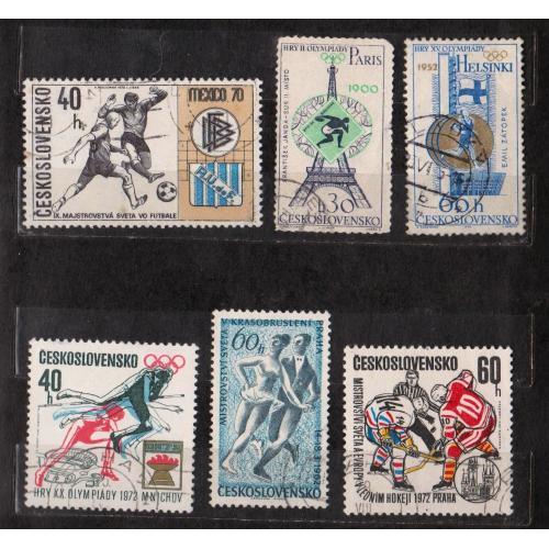 СПОРТ =  марки  1962, 1965, 1970, 1972  р. = ЧЕХОСЛОВАЧЧИНА = гаш.  = 6 шт. \\