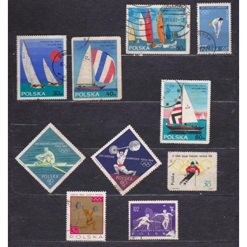 СПОРТ = марки 1963, 1964, 1965 р. = ПОЛЬЩА = гаш. = 10 шт. \\