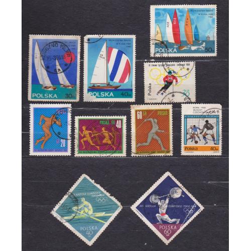 СПОРТ = марки 1964, 1965, 1966 р. = ПОЛЬЩА = гаш. = 10 шт. \\
