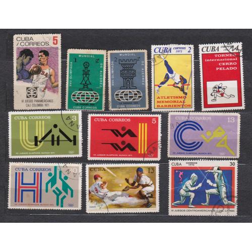СПОРТ = марки 1966, 1969, 1970, 1971, 1972 р. = КУБА = гаш. = 11 шт. \\