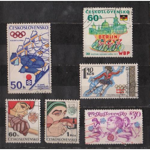 СПОРТ = марки 1972, 1975, 1976, 1977, р. = ЧЕХОСЛОВАЧЧИНА = гаш. = 6 шт. \\