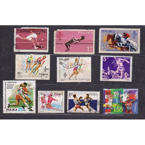 СПОРТ = марки 1979, 1980, 1981, 1983, 1984, 1986, 1987, 2000 р. = ПОЛЬЩА = гаш. = 10 шт. \\
