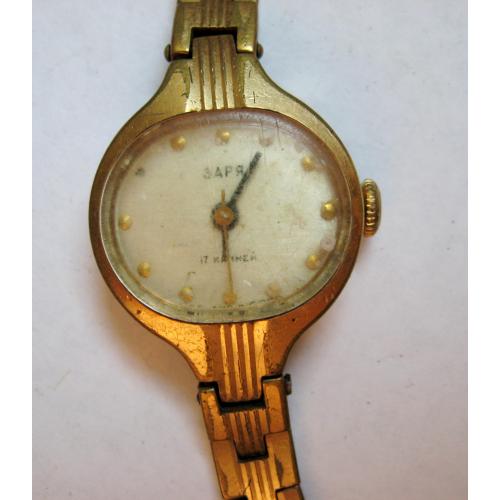 Жіночий позолочений годинник /часы/ з браслетом  - ЗАРЯ = механіка = СРСР = AU \\