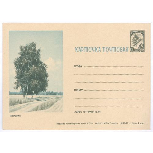 1963 СССР ПК Березки Маркированная односторонняя почтовая карточка А 05147 МПФ Гознак Космос