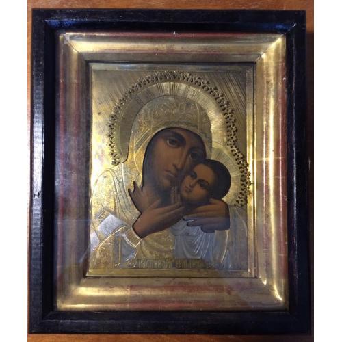 Икона Касперовская Богородица Конец 19 начало 20-го века Чеканка резьба Богоматерь Христос Религия