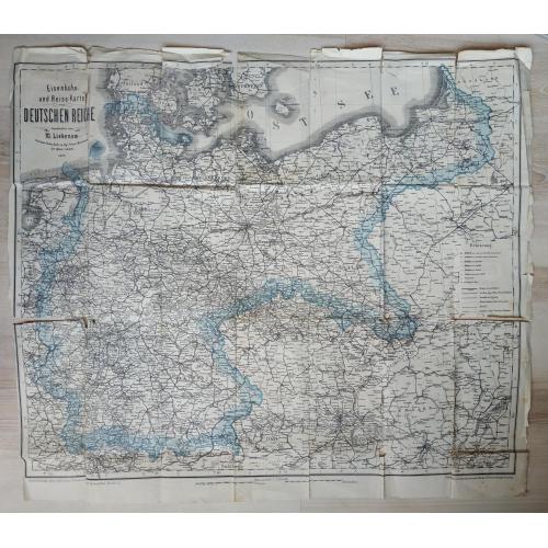 Карта Германия Рейх 1892 Eisenbahn und Reise Karte Deutschen Reiche W. Liebenow Галиция Польша