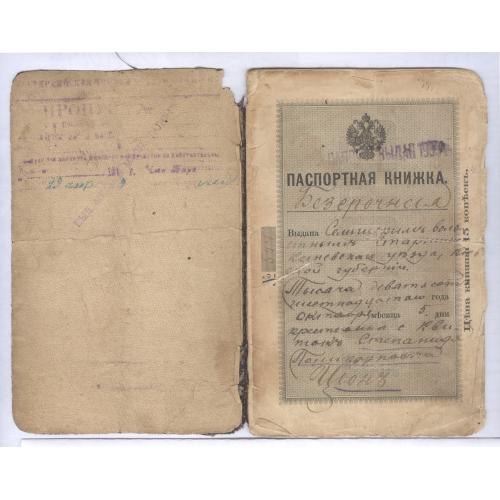 Киев Паспортная книжка село Квитки 1916 Штемпель Соломенский район Бюро карточной системы