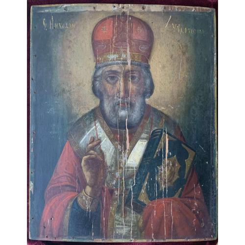 Ікона Св. Микола Чудотворець Кінець ХІХ ст. Деревина олія лєвкас Икона Николай Чудотворец