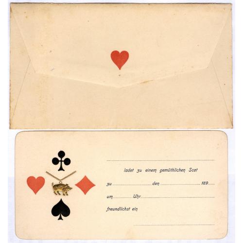 Конверт Приглашение на карточную игру Скат 1890 Карты игральные Playing cards Einladung auf der Skat