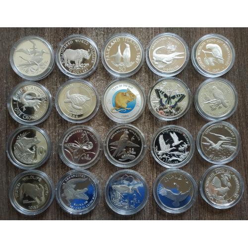 Монеты Серебро набор коллекция весь мир 100 шт Фауна Унция Лягушка Птица Слон Дельфин Панда Бабочка