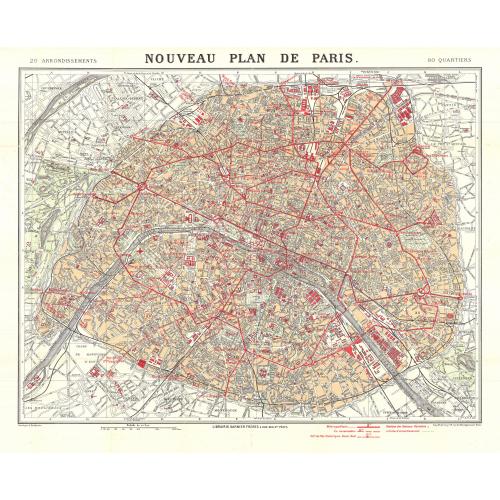 Новый план Парижа 1911 Nouveau plan de Paris Grave par L. Poulmaire Éditeur Garnier Freres
