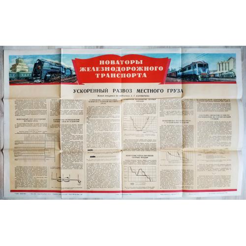 Плакат Новаторы железнодорожного транспорта 1954 МПС СССР Паровоз Тепловоз Вокзал Худ Жуков Шихманов