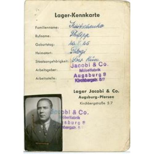 Паспорт склада Мебельная фабрика 1943 Оккупация Война Рейх Lager-Kennkarte Jacobi &amp; Co Mobelfabrik