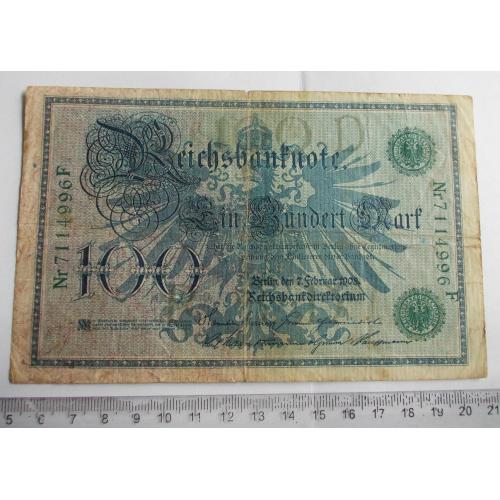 Німеччина 100 марок 1908 р. - зелені печатка та номер