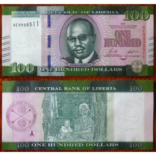 Банкнота 100 доларів Ліберії 2021 UNC