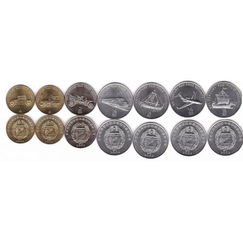 Набір монет Північної Кореї Транспорт UNC, 7 шт