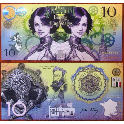 Сувенірна банкнота 10 франків Стімпанк 2024 UNC 