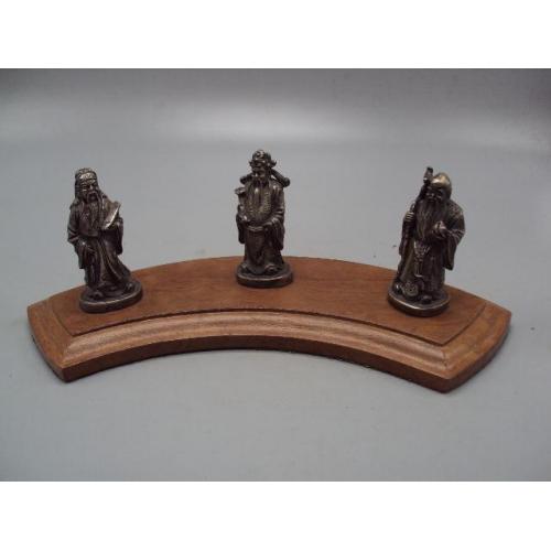 Фигура серебро статуэтка Три звездных старца Мудрец Фу, Мудрец Лу и Мудрец Шоу на подставке №14268