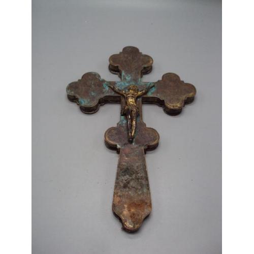 Антикварный напрестольный крест распятие разборный царский латунь позолота 33,5х21,4х1,9 см №16059