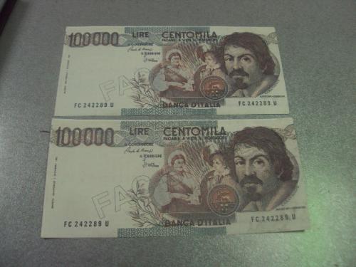 банкнота 100000 лир 1983 год италия копия реклама лот 2 шт №110